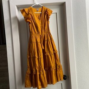 J Crew Point Sur Ochre Flutter Sleeve Dress - mustard yellow “camel”